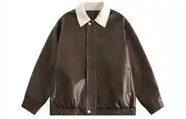 美式复古机车风纯色翻领宽松时尚拉链皮夹克皮衣 男女同款