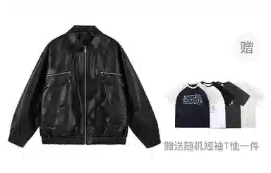 美式复古机车风宽松翻领夹克设计皮衣 男女同款