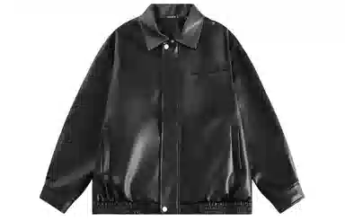 美式复古机车风纯色翻领宽松时尚拉链皮夹克皮衣 男女同款