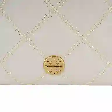 Tory Burch Metal Logo Chain Strap Bucket Bag Beige