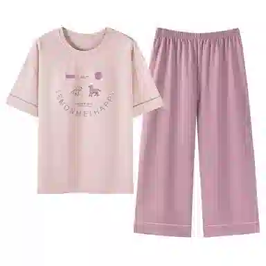 细舍 薄款卡通可爱短袖家居服睡衣套装 女款