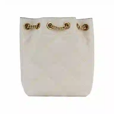 Tory Burch Metal Logo Chain Strap Bucket Bag Beige