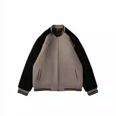 我是大卫 撞色拼接插肩袖棒球领重工高级感轻熟风休闲毛呢夹克外套 男女同款 卡其色
