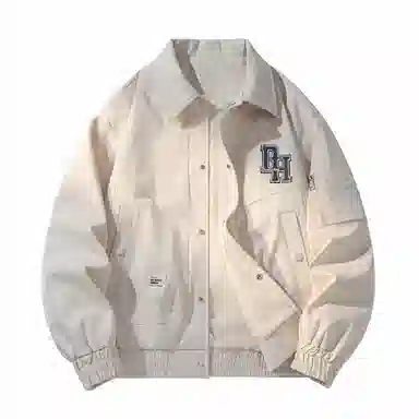 敦煌博物馆 美式机能风简约字母万针刺绣复古百搭大码宽松休闲翻领长袖夹克外套 男女同款