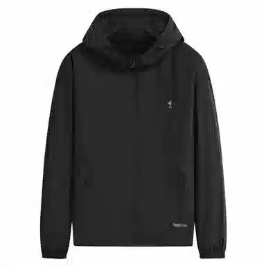 与狼共舞 透气简约宽松百搭舒适连帽纯色夹克外套 男款 黑色