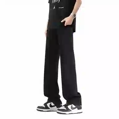 八哥 纯色基础款美式黑牛宽松休闲水洗做旧简约时尚垂感日常通勤舒适柔软不硬潮流废土风牛仔裤 男女同款