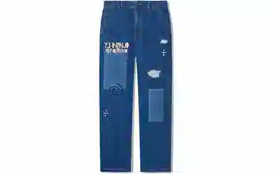 中国李宁 字母中腰直筒牛仔裤 男款 深牛仔蓝