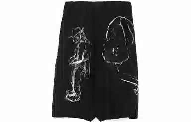 Yohji Yamamoto FW21 Black Silk Sketch Print Pants