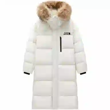 帕丁顿熊 纯色毛领派克连帽长款宽松休闲小熊贴标面包服外套防风防寒保暖加厚羽绒服 男女同款