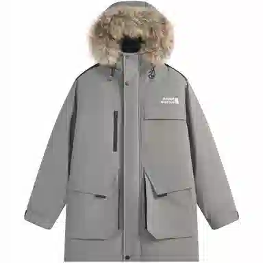 帕丁顿熊 纯色毛领派克中长款连帽宽松休闲外套防风防寒保暖加厚羽绒服 男女同款