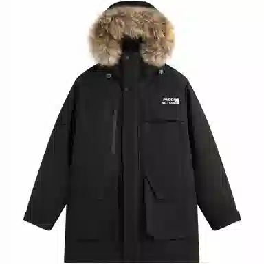 帕丁顿熊 纯色毛领派克中长款连帽宽松休闲外套防风防寒保暖加厚羽绒服 男女同款