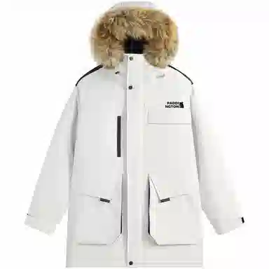 帕丁顿熊 纯色毛领派克中长款连帽宽松休闲外套防风防寒保暖加厚羽绒服 男女同款