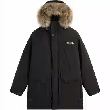 帕丁顿熊 纯色拼接毛领派克中长款连帽宽松休闲外套防风防寒保暖加厚羽绒服 男女同款