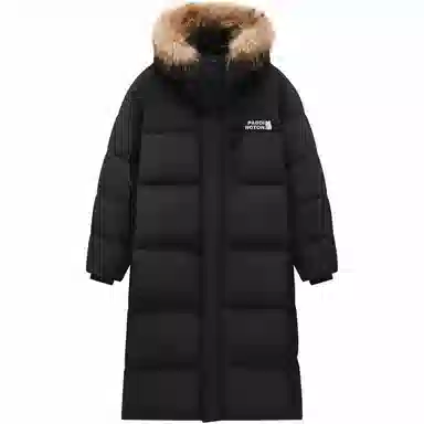 帕丁顿熊 纯色毛领派克连帽长款宽松休闲小熊贴标面包服外套防风防寒保暖加厚羽绒服 男女同款