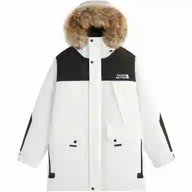 帕丁顿熊 纯色拼接毛领派克中长款连帽宽松休闲外套防风防寒保暖加厚羽绒服 男女同款