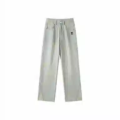 双星八特 美式复古纯色水洗做旧黄泥染高街宽松休闲直筒显高显瘦牛仔裤 男女同款