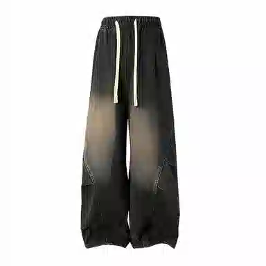 红蜻蜓 美式复古水洗做旧阔腿裤潮牌百搭牛仔裤 男女同款