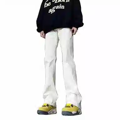 八哥 复古水洗做旧基础宽松时尚垂感柔软舒适阔腿牛仔裤 男女同款