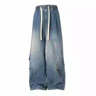 红蜻蜓 美式复古水洗做旧阔腿裤潮牌百搭牛仔裤 男女同款