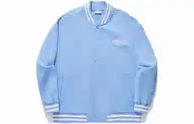 中国李宁 刺绣棒球领单排扣宽松针织夹克外套 男款 亮空蓝