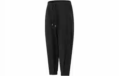 中国李宁 纯色中腰束脚运动裤 男款 黑色