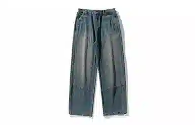 Baijuan Vintage Washed Double Knee Cargo Jeans Blue