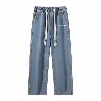 啄木鸟 复古水洗做旧抽绳宽松显瘦阔腿直筒松紧休闲牛仔裤 男女同款