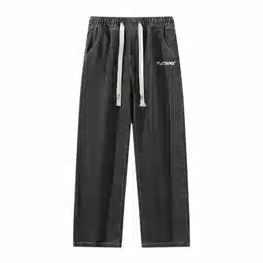 啄木鸟 复古水洗做旧抽绳宽松显瘦阔腿直筒松紧休闲牛仔裤 男女同款