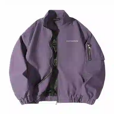 大卫贝肯 美式复古风简约基础款字母印花山系户外防风保暖潮流宽松飞行服纯色百搭工装夹克外套 男女同款 黑色