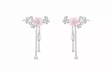 潮色绘 珍珠樱花流苏 轻奢小众 高级感 温柔甜美风 蝴蝶 铜 耳环 女款