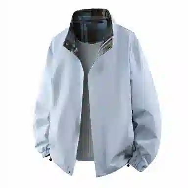 快鱼 美式复古基础款纯色学院风简约百搭格子休闲宽松防风立领夹克外套 男女同款