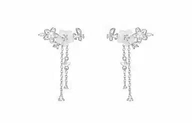 潮色绘 珍珠樱花流苏 轻奢小众 高级感 温柔甜美风 蝴蝶 铜 耳环 女款