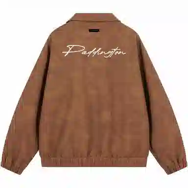 帕丁顿熊 花体字母印花美拉德复古做旧皮衣美式高街铆钉拼接休闲机车防风宽松夹克外套 男女同款