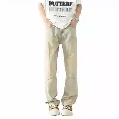 袋鼠 美式复古直筒中腰牛仔裤 男女同款 黄泥色