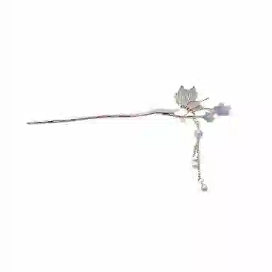 【蝶吻枝芽】 指尖瑰宝 新中式蝴蝶花朵流苏发钗高级感珍珠流苏步摇小清新仙气满满旗袍古风服饰百搭 镀银 发簪 女款