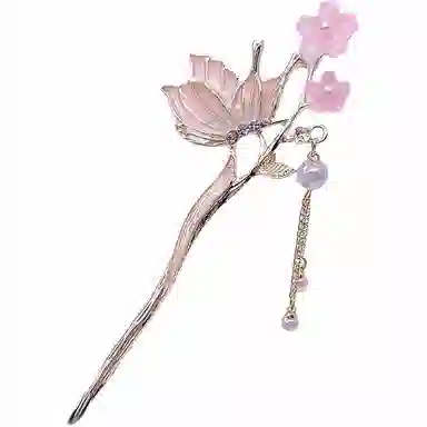 【蝶吻枝芽】 指尖瑰宝 新中式蝴蝶花朵流苏发钗高级感珍珠流苏步摇小清新仙气满满旗袍古风服饰百搭 镀银 发簪 女款