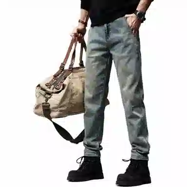 贵色 美式高街水洗做旧斜插袋潮流显瘦休闲阔腿垂感直筒长裤牛仔裤 男女同款 蓝色