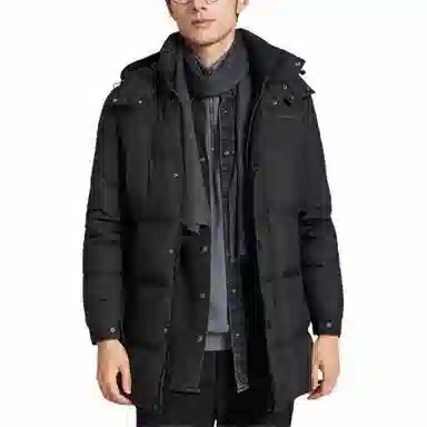 梦特娇 保暖中长时尚可脱卸帽纯色羽绒服 男款 黑色