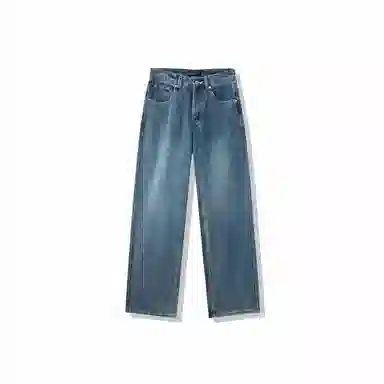 我是大卫 港风复古水洗做旧直筒阔腿裤韩系高级感牛仔裤 男女同款 浅蓝色