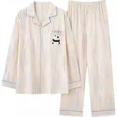 夏芬妍 柔软舒适条纹熊猫纯棉翻领家居服休闲舒适短袖短裤时尚可外穿 睡衣套装 男女同款