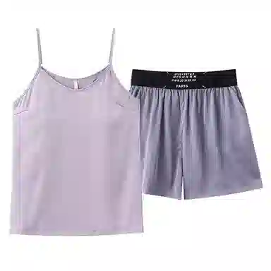 莫代尔 舒适时尚百搭圆领显瘦柔软亲肤细腻带胸垫防凸点吊带家居服可外穿睡衣套装 女款 紫色