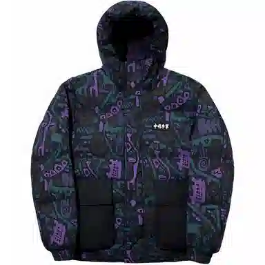 中国李宁 运动休闲保暖羽绒服 男女同款 黑色满印