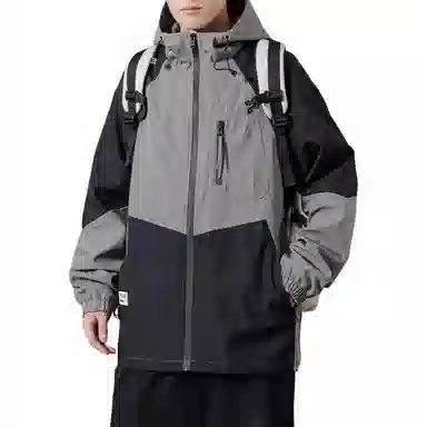 雅鹿优选 休闲连帽宽松工装潮牌山系户外防水拼色夹克外套 男款