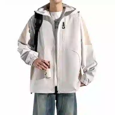 美力城 学院风美式嘻哈街头拼接撞色基础款休闲日常百搭通勤连帽夹克外套 男女同款