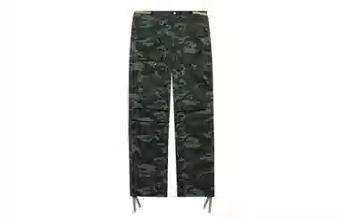 中国李宁 黄金年代 满印迷彩图案纽扣直筒休闲裤 男款 绿色