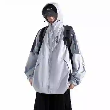 美力城 学院风美式嘻哈街头拼接撞色基础款休闲日常百搭通勤连帽夹克外套 男女同款