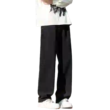 人本 中腰直筒宽松阔腿裤子松紧腰舒适休闲长裤牛仔裤夏季 男女同款