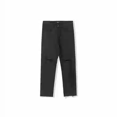 我是大卫 美式高街纯色做旧水洗不规则破洞设计牛仔裤 男女同款 黑色