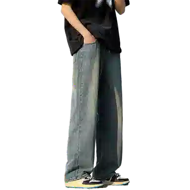 人本 中腰直筒宽松阔腿裤子松紧腰舒适休闲长裤牛仔裤夏季 男女同款