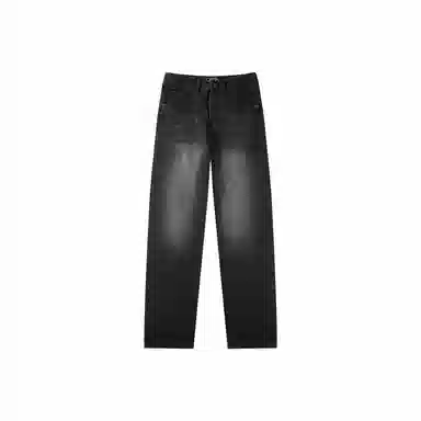 我是大卫 美式复古水洗做旧直裤宽松潮流百搭休闲牛仔裤 男女同款 黑色